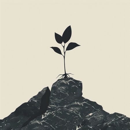 Tree on top of a mountain as a symbol of growth and successの素材