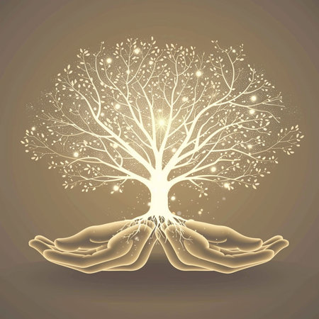 Hands with tree of life. Vector illustration for your design.の素材