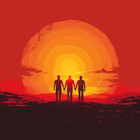 Silhouette of a man and a woman on the sunset backgroundの素材