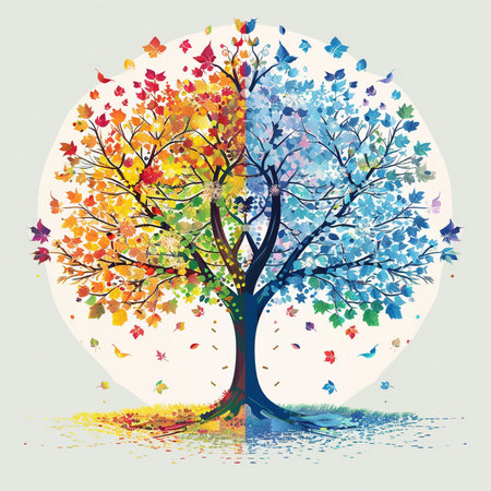 Autumn tree with colorful leaves and butterflies. Vector illustration for your designの素材