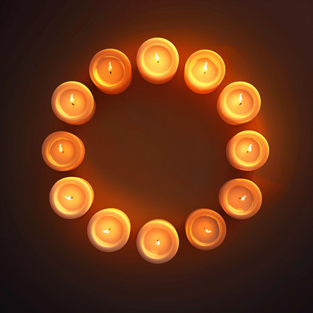 Burning candles in the shape of a circle. Vector illustration.の素材