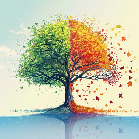 abstract autumn tree on water background, vector illustration eps10の素材