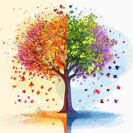 Autumn tree with colorful leaves. Vector illustration for your design.の素材