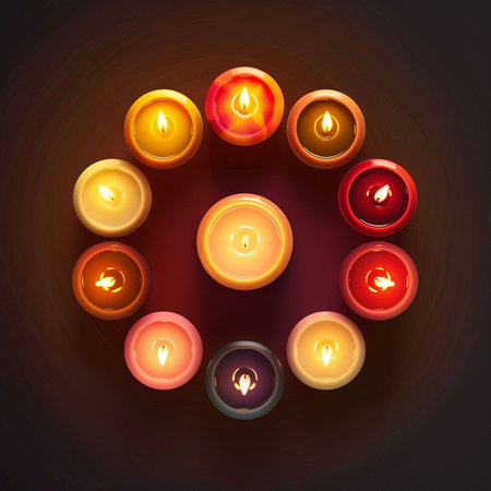 Vector illustration of glowing diwali diya with burning candles.の素材