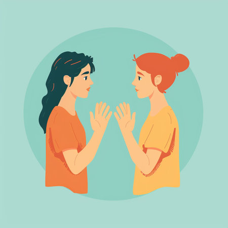 Two girls greeting each other. Vector illustration in a flat style.の素材