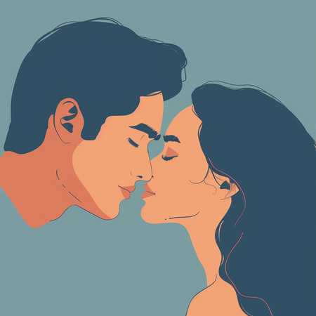 Vector illustration of a couple in love. Man and woman kissing.の素材