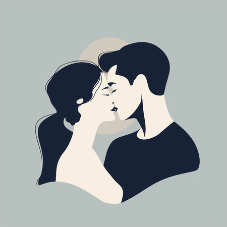 Silhouette of a loving couple. Vector illustration in retro style.の素材