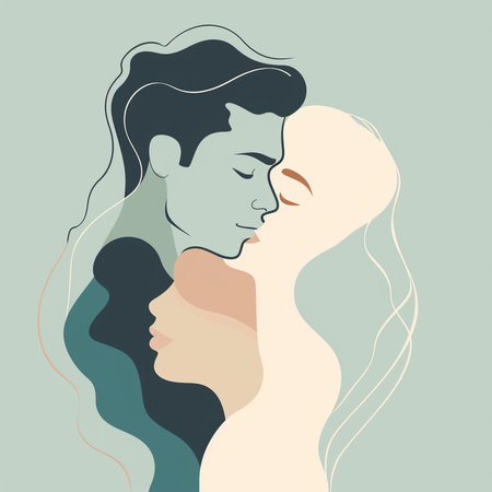 Vector illustration of a couple in love. Man and woman in profile.の素材