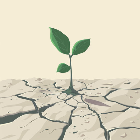 Plant growing from cracked earth. Vector illustration. Global warming concept.の素材