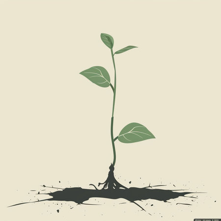 Green sprout with roots and soil. Vector illustration. Eps 10の素材