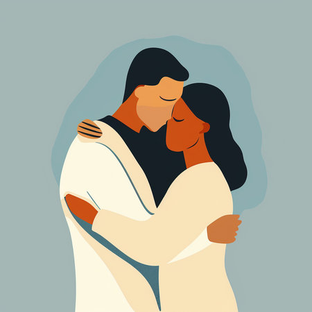 Vector illustration of a couple in love hugging. Man and woman hugging each otherの素材