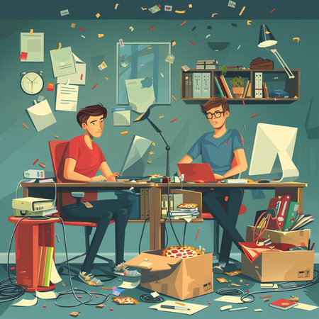 Flat design vector illustration concept of freelance people working in office.の素材