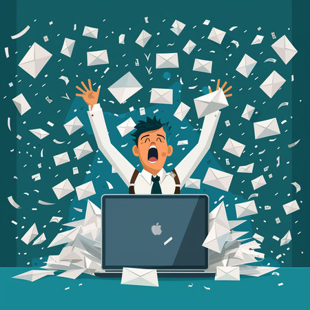 Businessman with a laptop and falling paper. Vector illustration in cartoon style.の素材