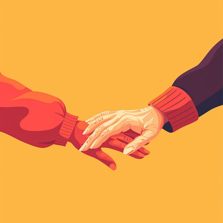 Handshake of two people on a yellow background. Vector illustration.の素材