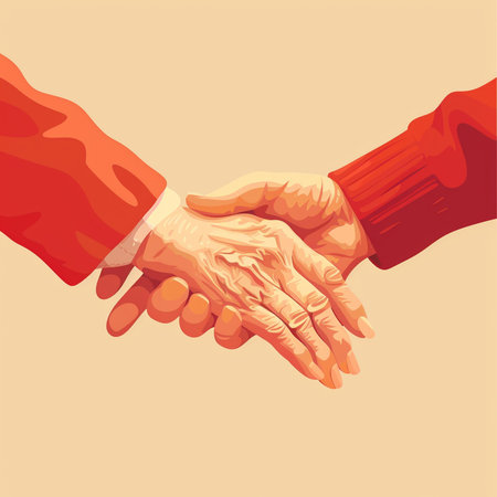 Hands of business people shaking hands. Vector illustration in retro styleの素材