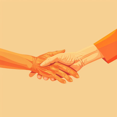 Handshake of man and woman. Vector illustration in retro style.の素材