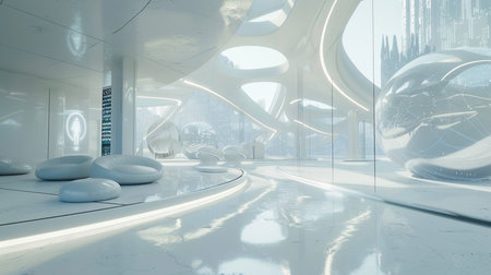 3D rendering. Futuristic interior design of a modern building.の素材