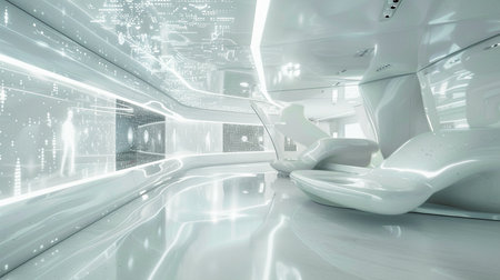 Futuristic interior design of a futuristic building 3D rendering.の素材