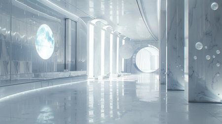 3d rendering interior of a modern office building with a white floorの素材