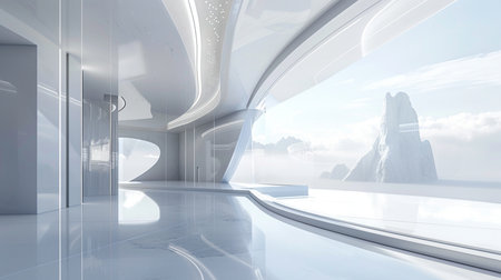 Modern interior design. 3D rendering. Futuristic architecture concept.の素材