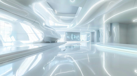 Futuristic corridor with white walls, 3d render interior designの素材