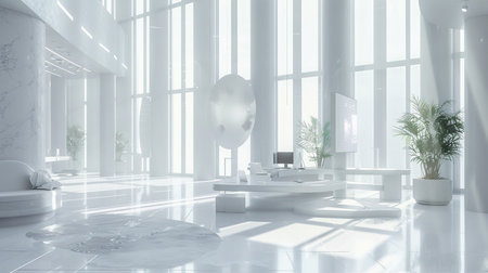 3d render interior of a modern office with white walls and floorの素材