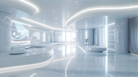 Futuristic interior design 3D rendering. Futuristic interior designの素材