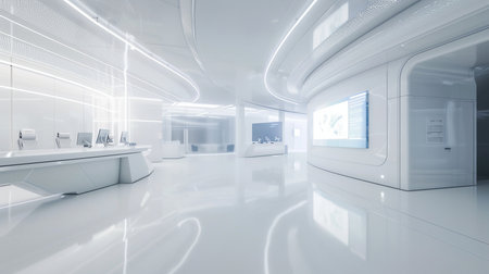 3d render interior of modern office with white walls and floor.の素材