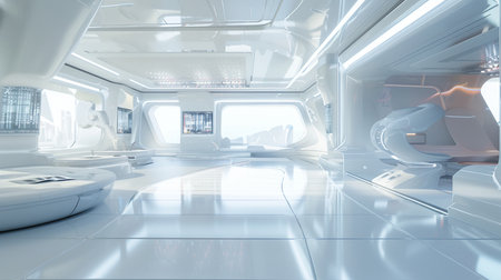 3d rendering. Futuristic interior of a science fiction spaceship.の素材