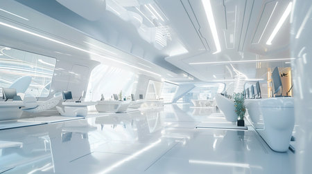 3d render interior of a modern white bathroom in a business centerの素材