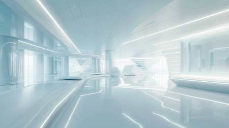 Futuristic interior of the corridor in a modern building. 3d renderingの素材