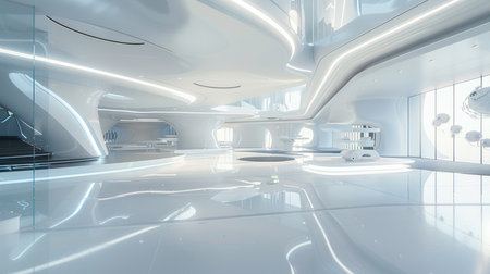 3d render of interior of modern office with white walls and floorの素材