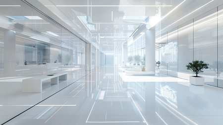 modern white office interior design 3d rendering image double exposure and perspectiveの素材