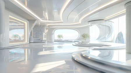 3d render. Interior of modern office building with white walls.の素材