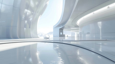 Futuristic interior design. 3D rendering. Futuristic architecture.の素材