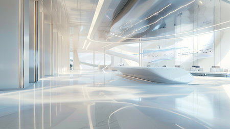 Modern interior of the office building. 3d rendering mock up blurredの素材