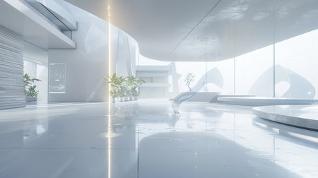 3d rendering of modern office interior design with white marble floor.の素材
