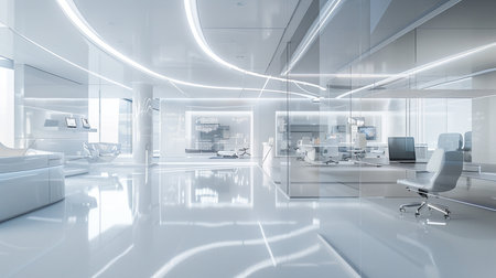 3d render of modern office interior design with white and glass wallsの素材