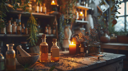 Spa still life with essential oils, candles and aromatherapyの素材