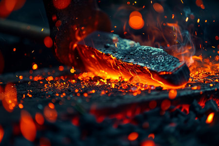 Close-up of a welder working with hot coals.の素材
