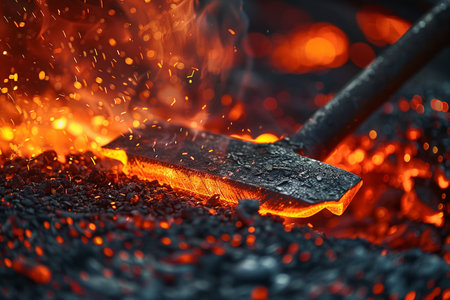 Iron smelter working in a forge, close-up.の素材