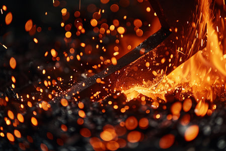 welding of metal with sparks and coals, closeupの素材