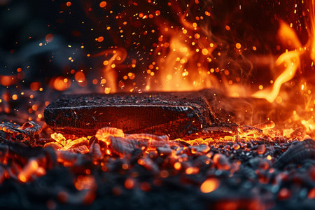 Burning coals in a barbecue. Burning coals close-up.の素材