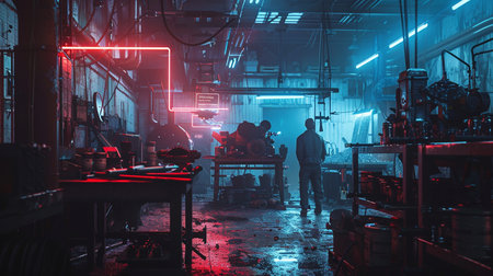 Production line of the automobile factory. CNC automatic transmission of light through the glass.の素材