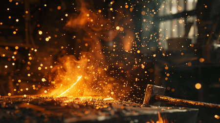 Metal smelter working in a foundry, close-upの素材