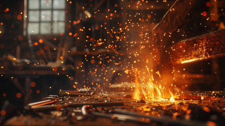 Welding of metal with sparks, close-up, selective focusの素材