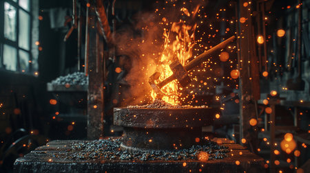 Blacksmiths forge. Blacksmiths forge. Blacksmith at work.の素材