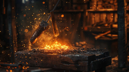 Close-up of a metal grinder in the forge with sparksの素材