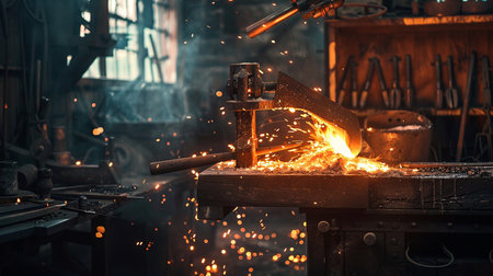 welding of metal with acetylene torch in the workshop.の素材