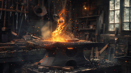 The molten metal in the smithy. Metalwork concept.の素材